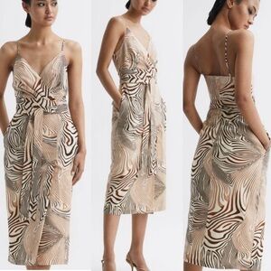 NWOT REISS Rosie Animal print faux wrap dress belted v neck dress size 2